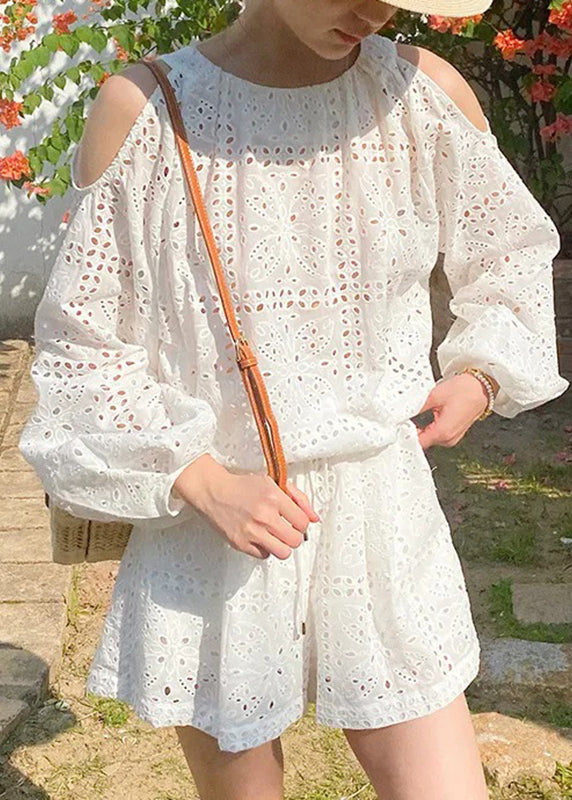 Boutique And Shorts Cotton Cold Pieces Two Shirt Beige Shoulder