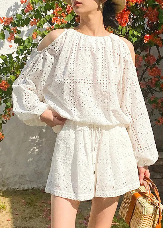 Boutique And Shorts Cotton Cold Pieces Two Shirt Beige Shoulder