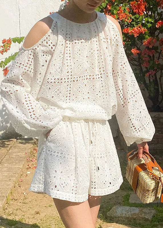 Boutique And Shorts Cotton Cold Pieces Two Shirt Beige Shoulder