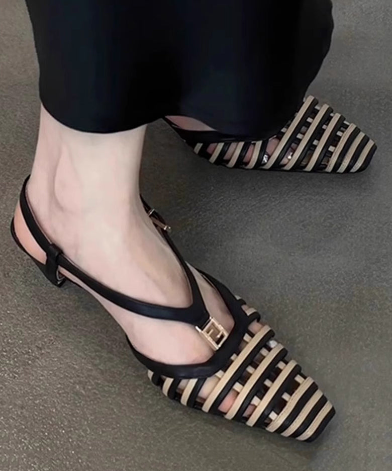 Hollow Boutique Kitten Sandals Black Splicing Out