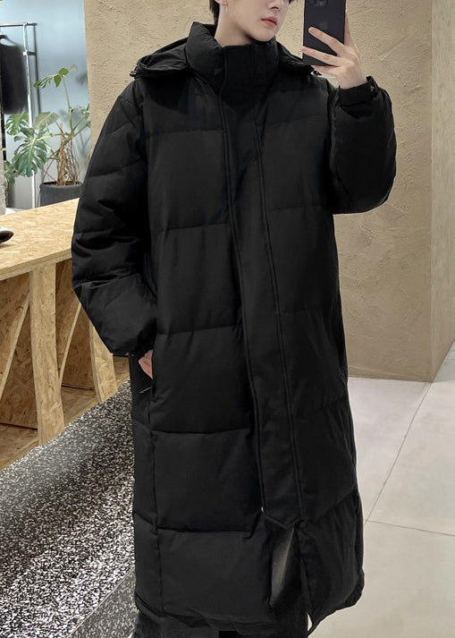 Boutique Black Hooded Button Pockets Duck Down Men Long Coats Winter RJ004