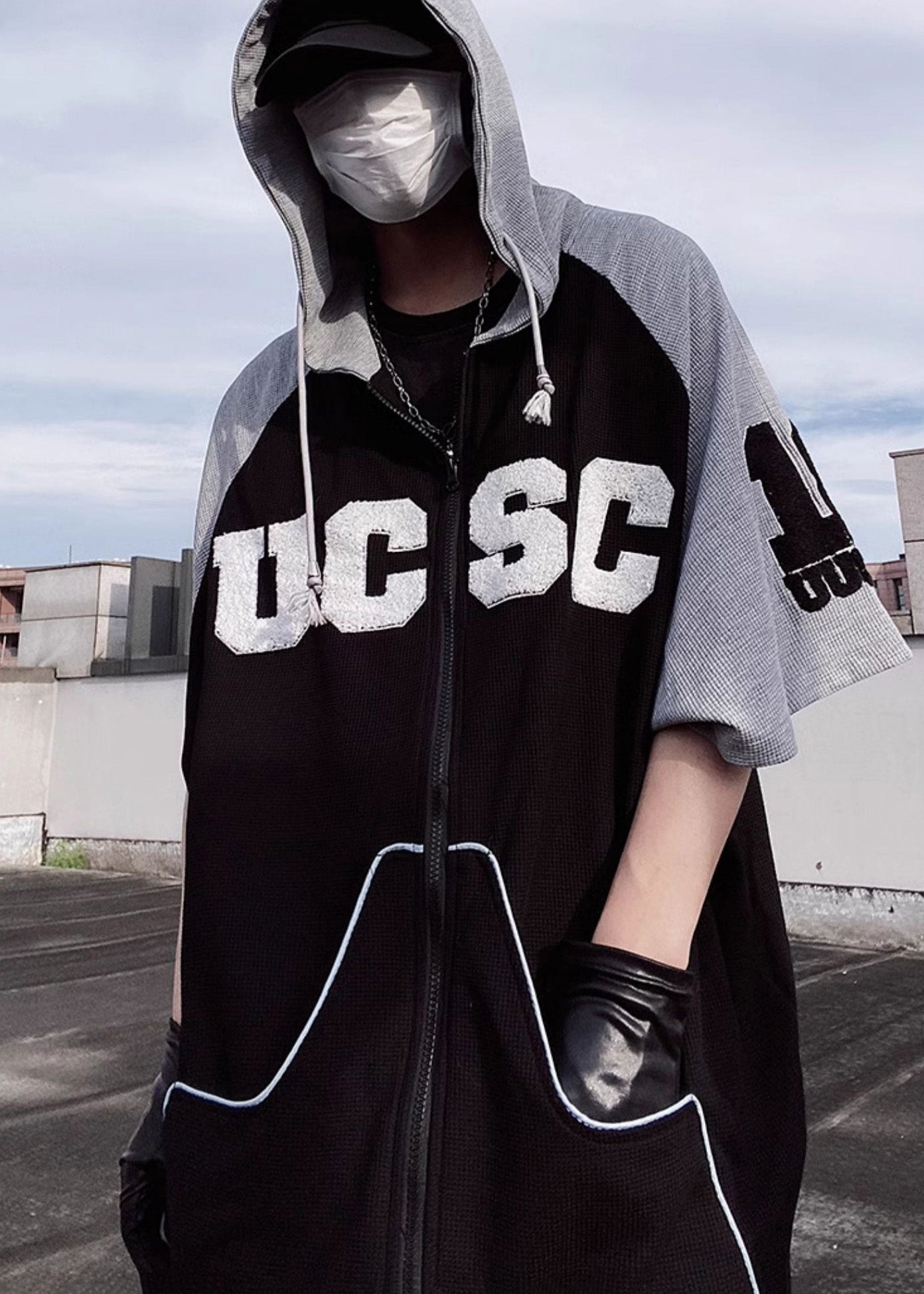 Short Boutique Black Men Sweatshirt Cotton Patchwork Hooded