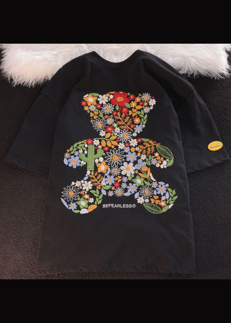 Embroideried Cotton Shirt Black O Men Summer T Neck Boutique