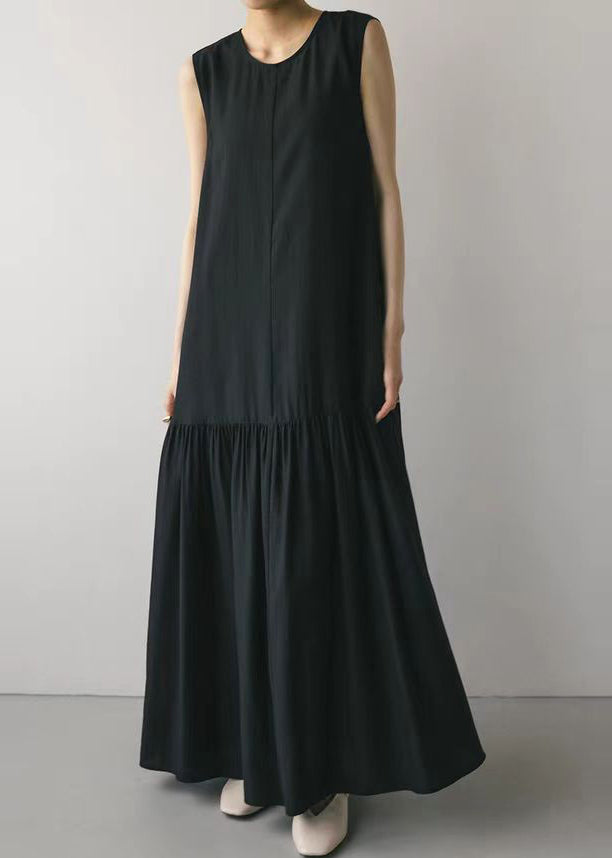 Black Patchwork Boutique Oversized Party Dress Sleeveless Cotton