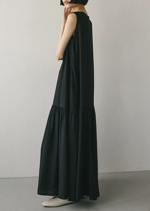 Black Patchwork Boutique Oversized Party Dress Sleeveless Cotton