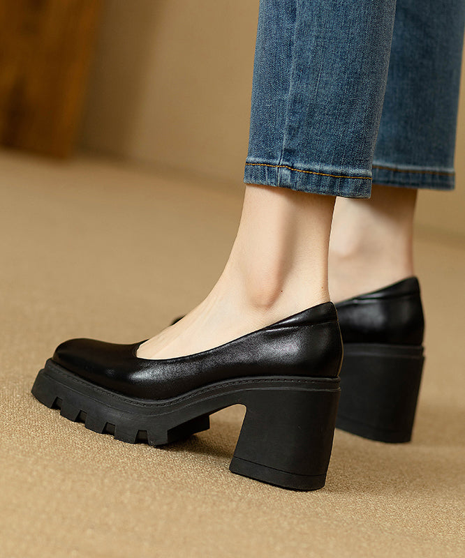 Heel Comfortable Boutique Splicing Chunky Shoes Black