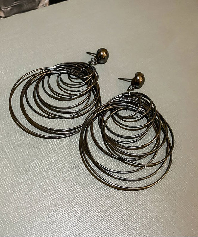 Boutique Black Stainless Steel Alloy Hollow Out Drop Earrings ZZ047