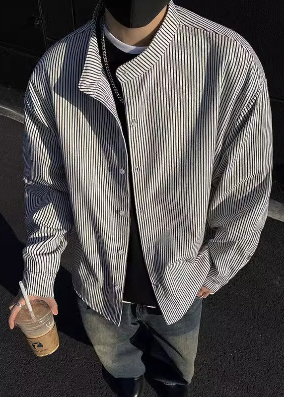 Black Spring Men's Boutique Striped Button Shirts Cotton