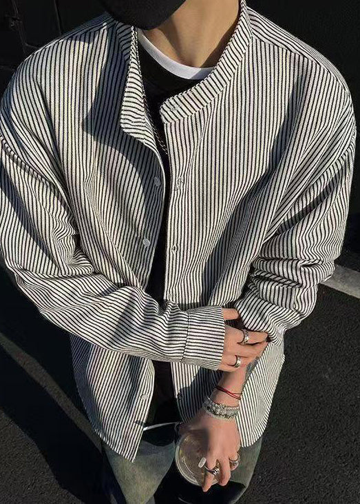 Black Spring Men's Boutique Striped Button Shirts Cotton