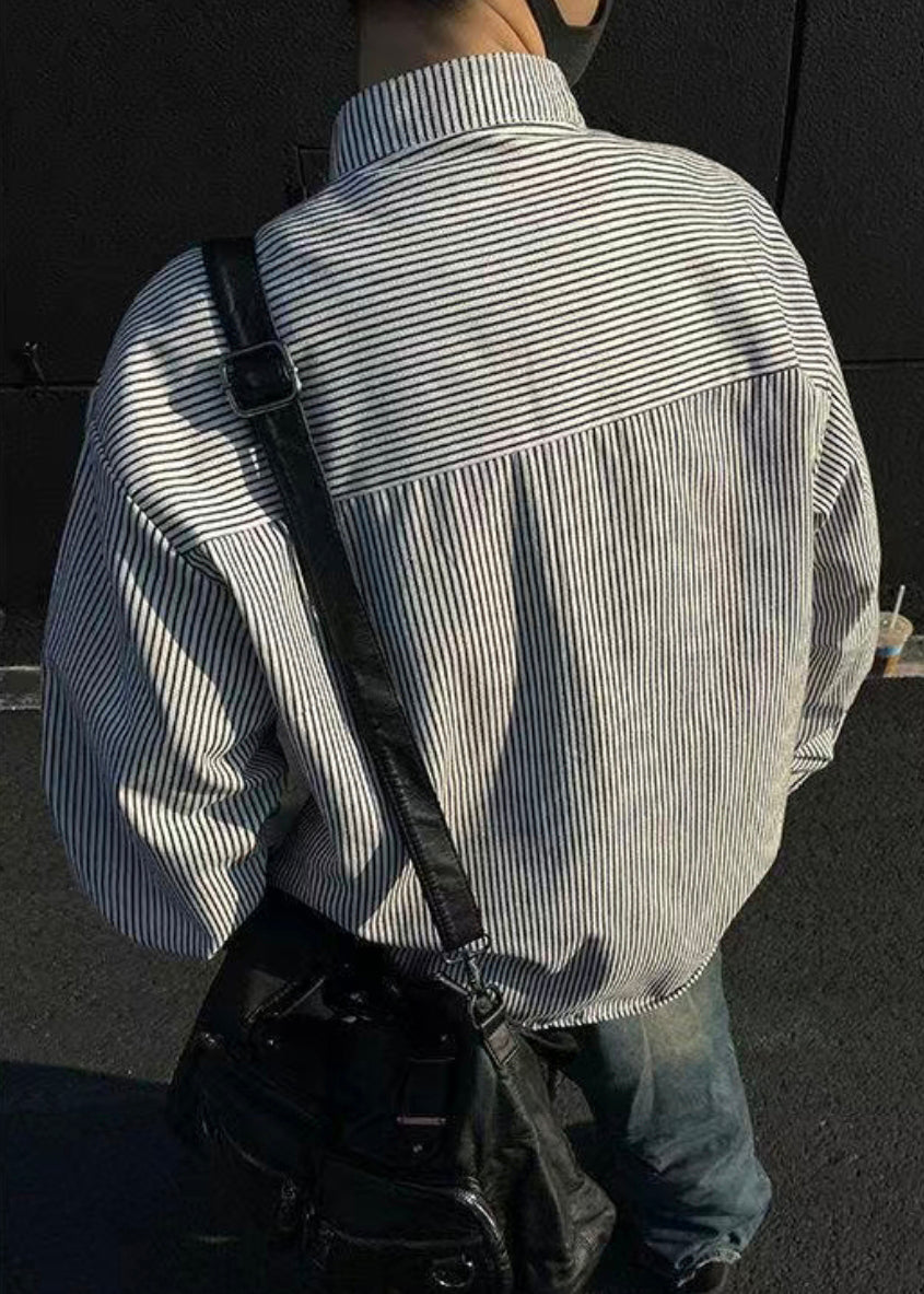 Black Spring Men's Boutique Striped Button Shirts Cotton