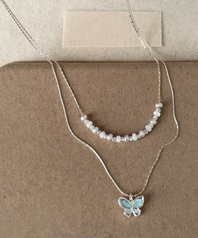 Crystal Pendant Copper Double-Layer Blue Boutique Butterfly