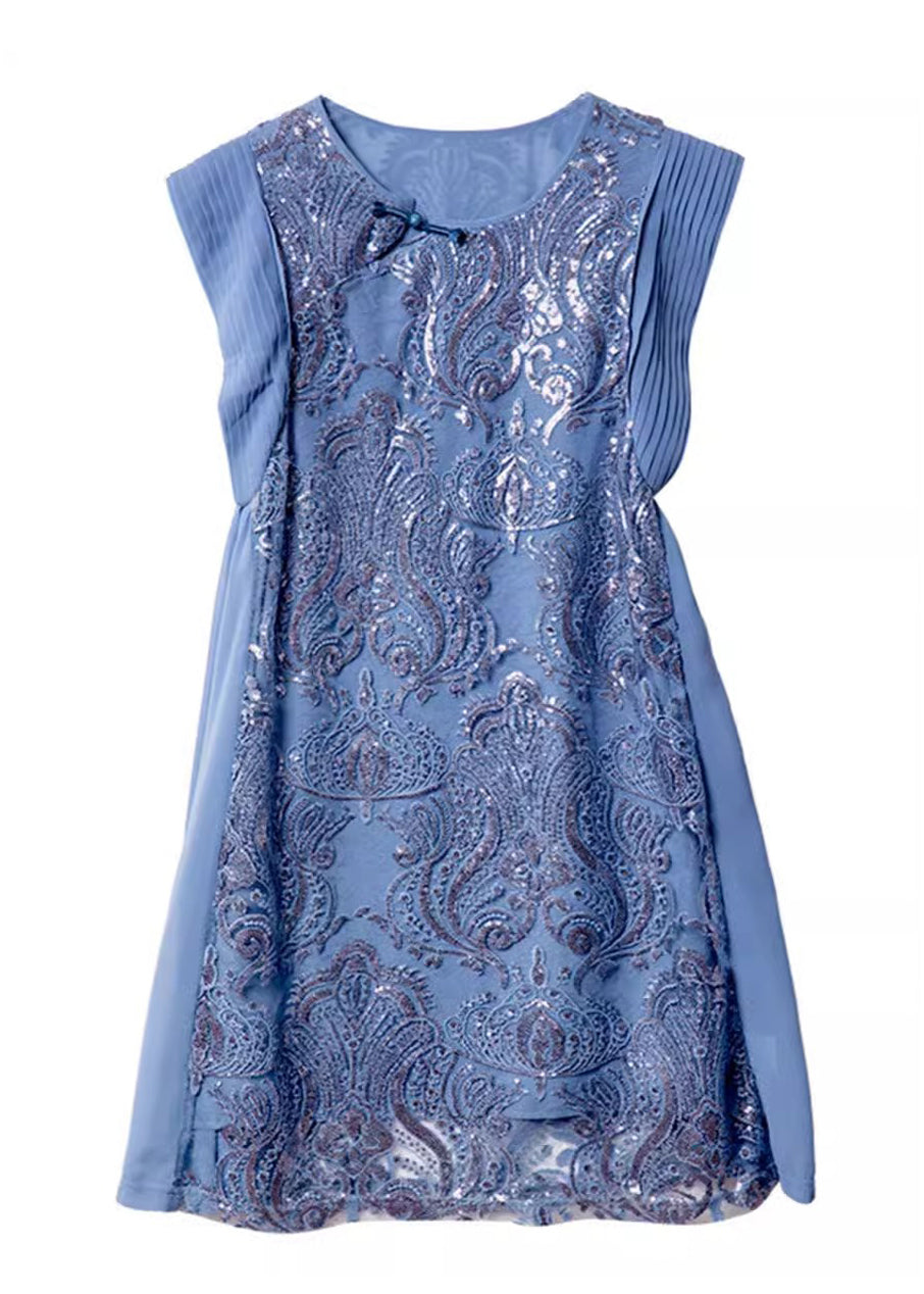 Dresses Embroidered Sequins Summer Blue Boutique Chiffon