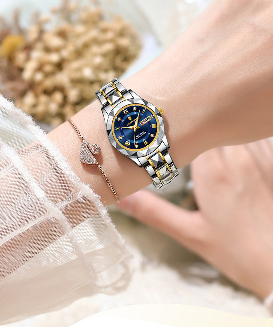 Boutique Stainless Steel Blue Crystal Sapphire Watches Waterproof