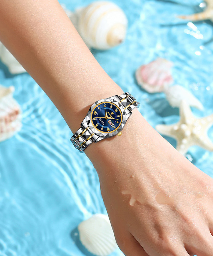 Boutique Stainless Steel Blue Crystal Sapphire Watches Waterproof