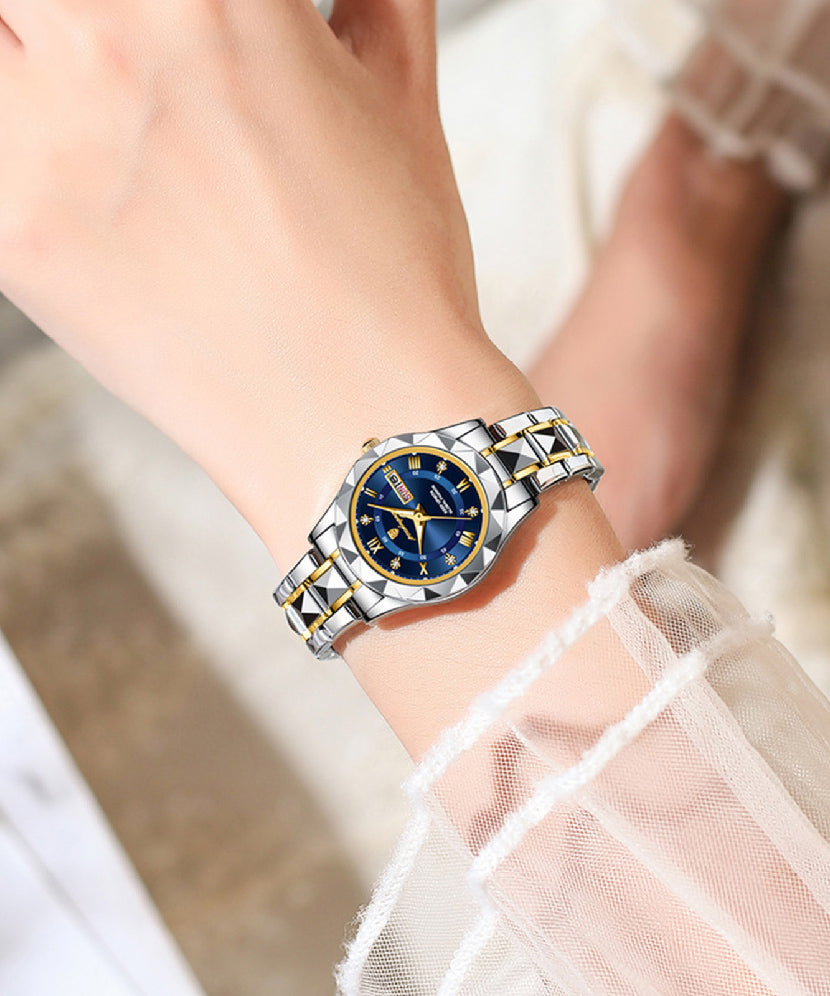 Boutique Stainless Steel Blue Crystal Sapphire Watches Waterproof