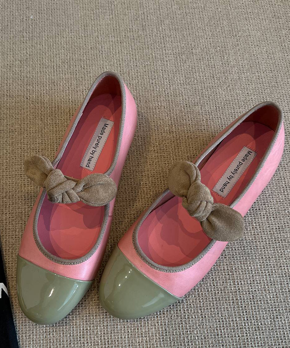 Feet Shoes Cowhide Bow Splicing Boutique Flat Leather Green