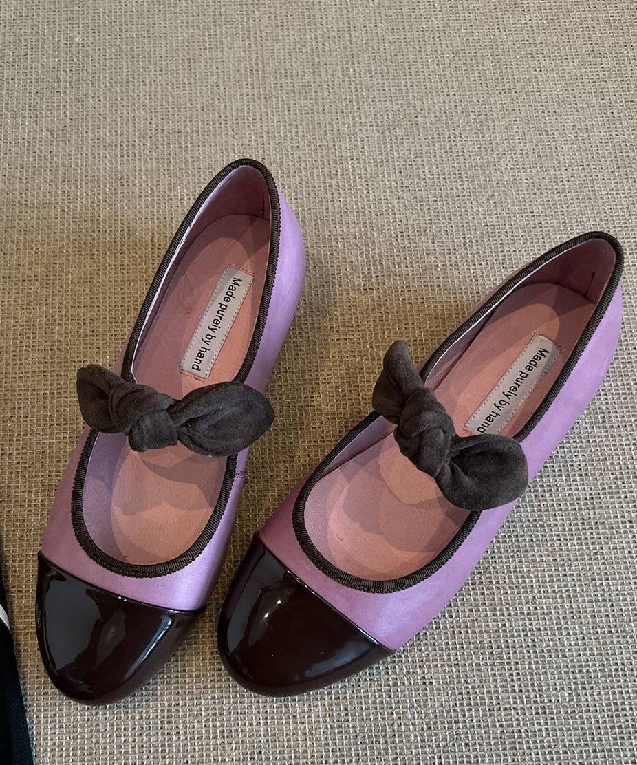 Feet Shoes Cowhide Bow Splicing Boutique Flat Leather Green