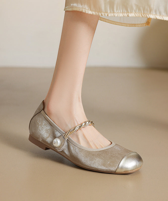 Penny Boutique Strap Loafers Apricot Buckle Cowhide Splicing