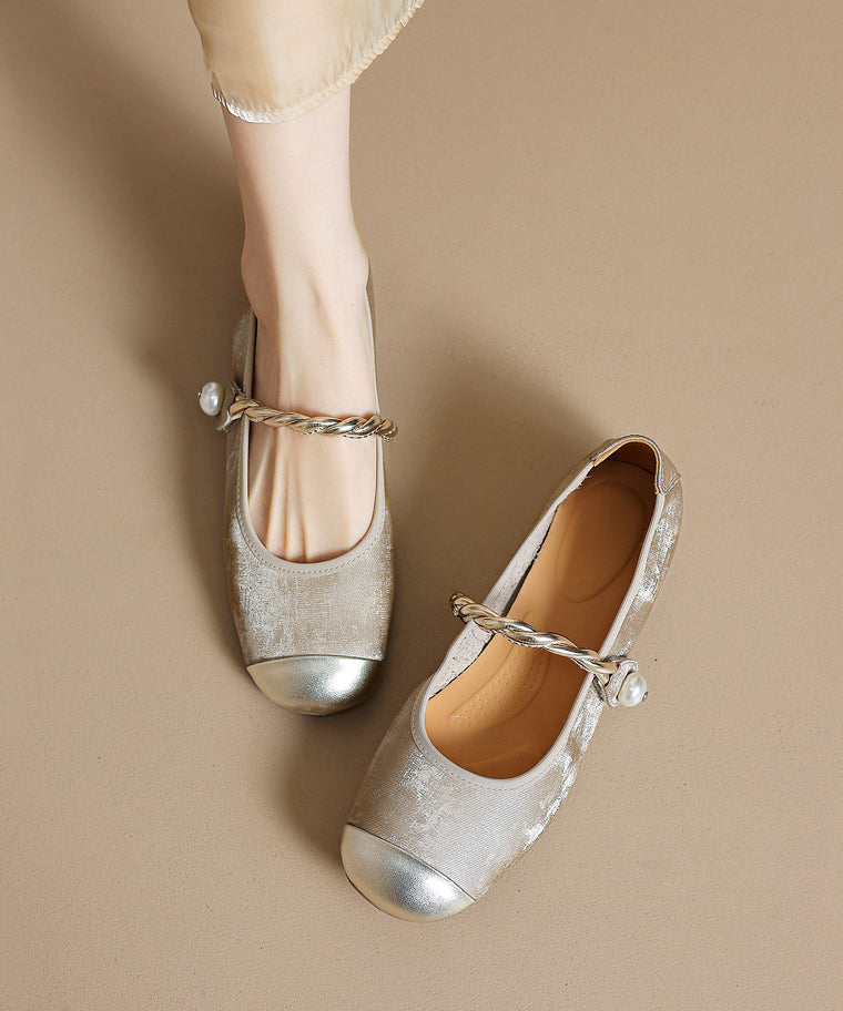 Penny Boutique Strap Loafers Apricot Buckle Cowhide Splicing