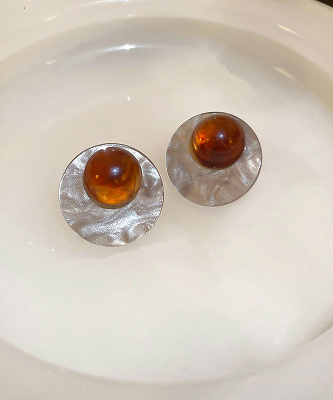 Boutique Resin Silver Sterling Earrings Stud Coffee