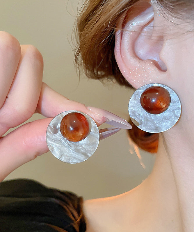 Boutique Resin Silver Sterling Earrings Stud Coffee