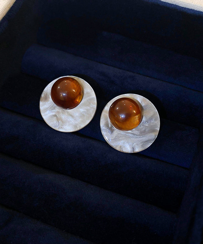 Boutique Resin Silver Sterling Earrings Stud Coffee