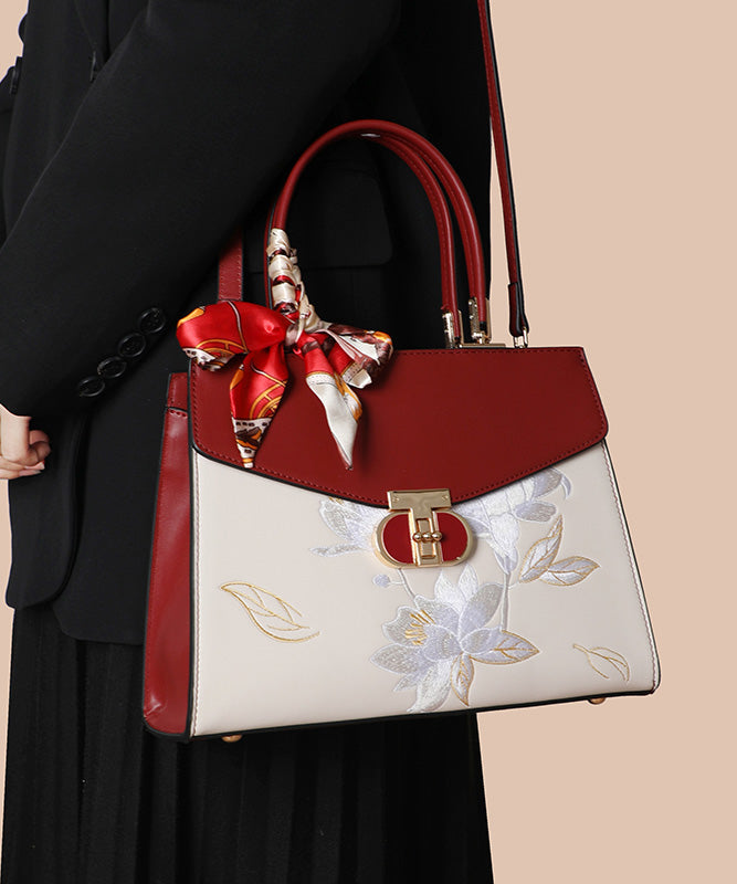 Boutique Tote Embroidery Calf Leather Bag Colorblock