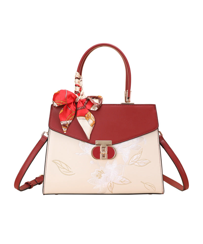 Boutique Tote Embroidery Calf Leather Bag Colorblock