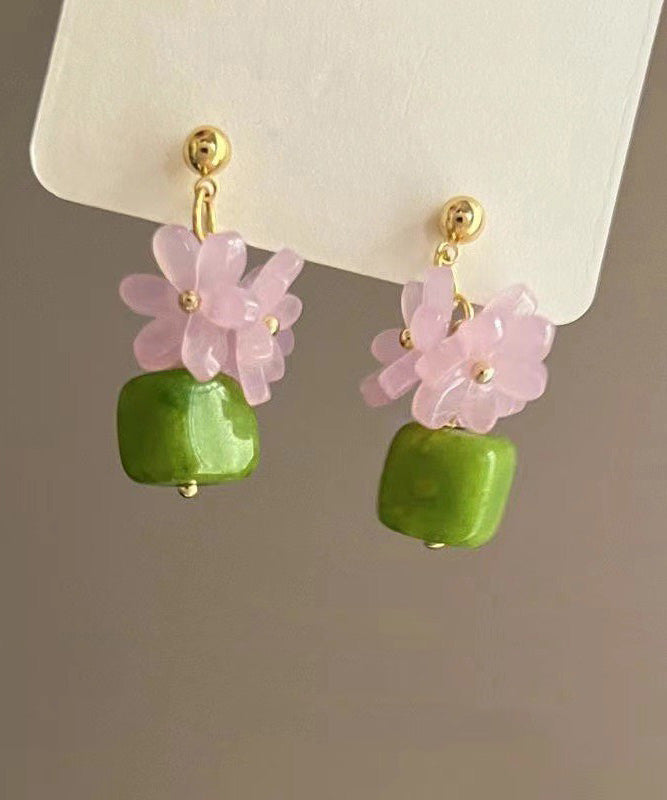 Alloy Metal Drop Colorblock Flora Turquoise Boutique Earrings