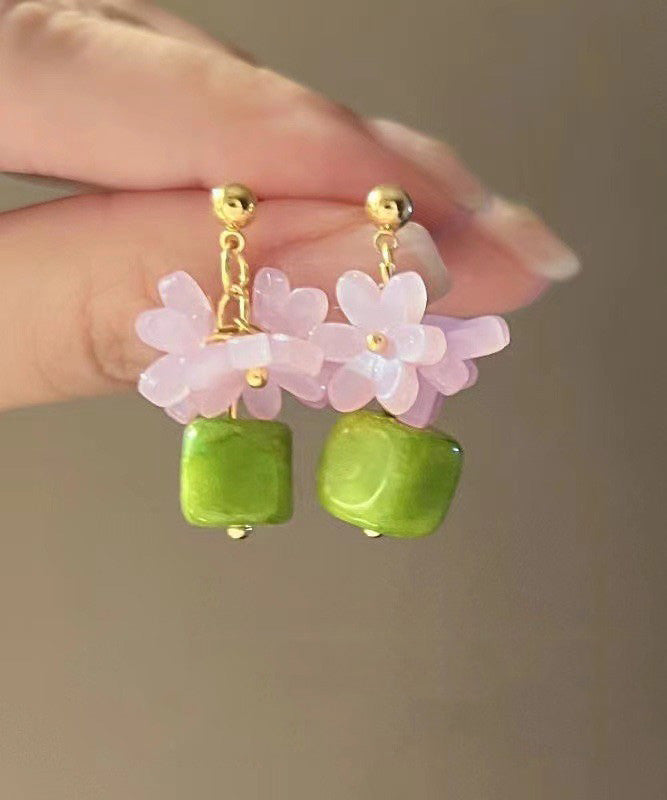 Alloy Metal Drop Colorblock Flora Turquoise Boutique Earrings