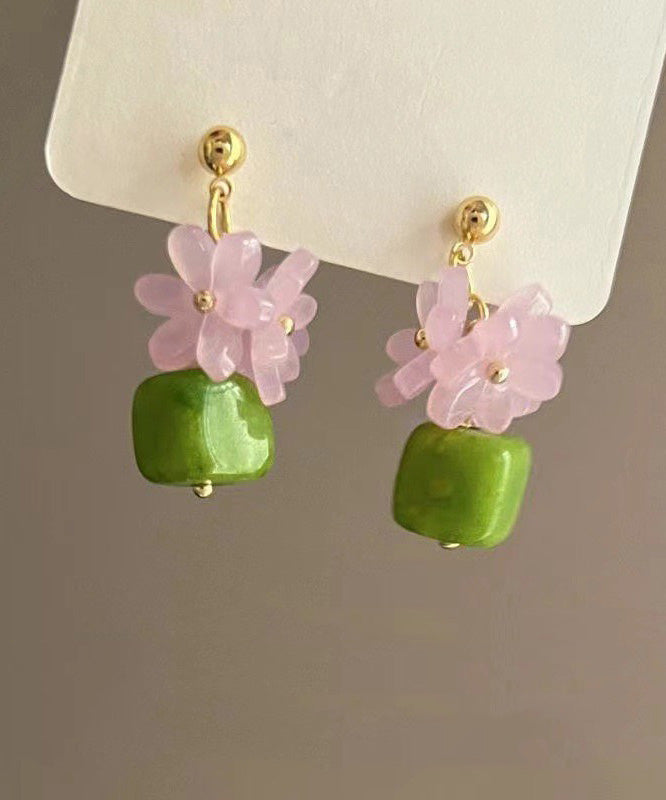 Alloy Metal Drop Colorblock Flora Turquoise Boutique Earrings