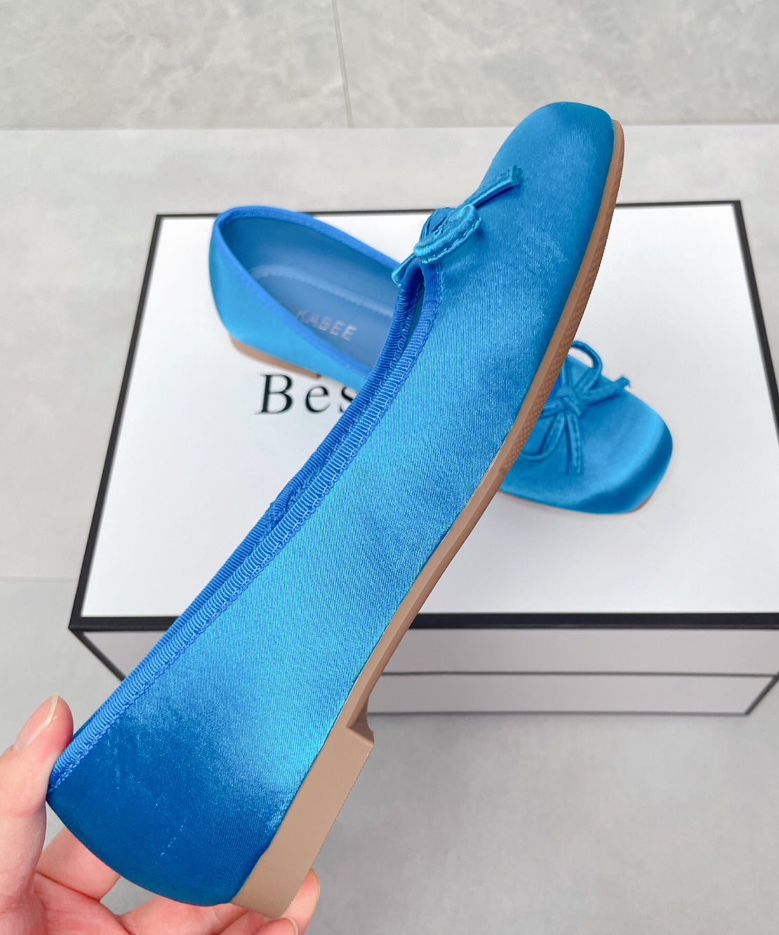 Bow Comfortable Boutique Flats Satin Blue Splicing
