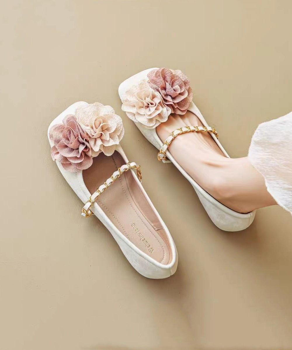 Boutique Bequeme Spleißen Floral Beige Flats Schuhe AA031