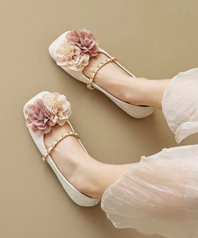 Boutique Bequeme Spleißen Floral Beige Flats Schuhe AA031