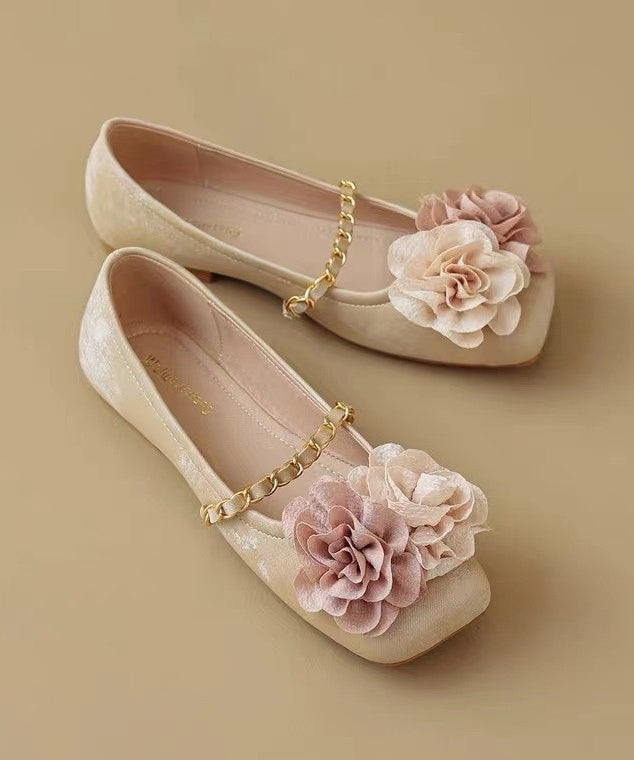 Boutique Bequeme Spleißen Floral Beige Flats Schuhe AA031