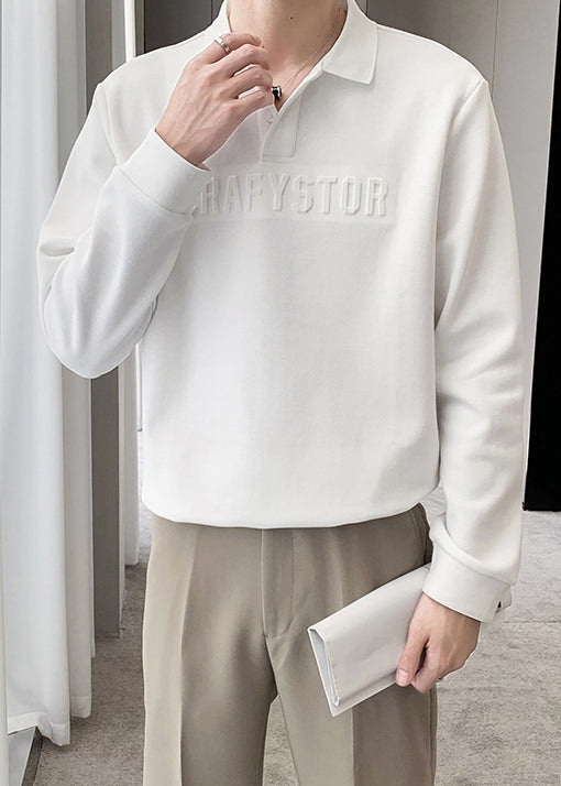 Boutique Dark Grey Button Letter Cotton Men Polo Shirt Spring TC025