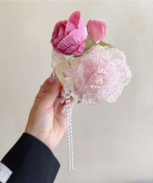 Tulle Boutique Fabric Hairpin Pearl Floral Tassel