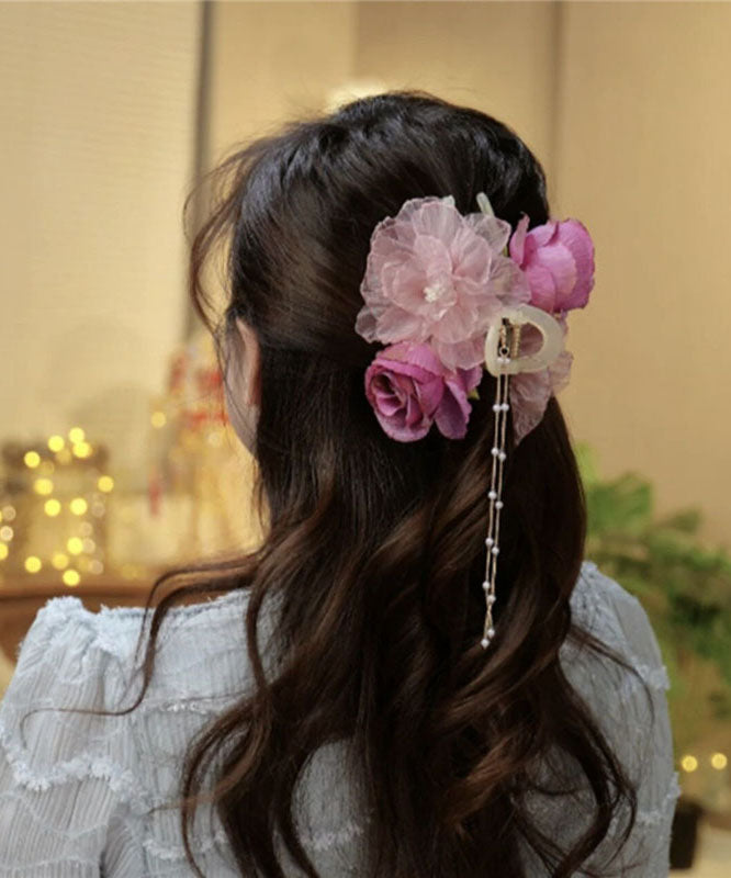 Tulle Boutique Fabric Hairpin Pearl Floral Tassel