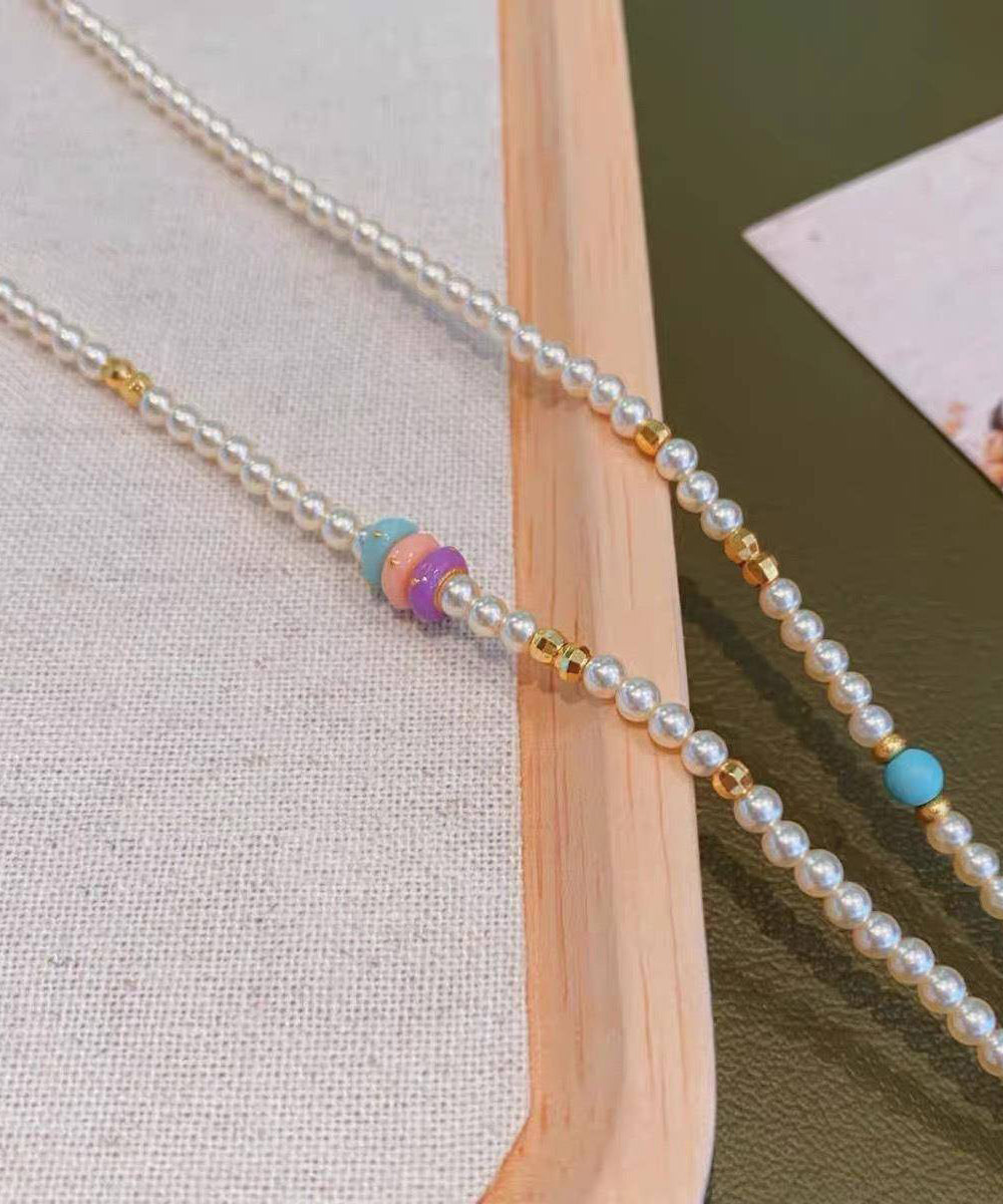 Little Pendant Elephant Necklace Beads Boutique Gold Pearl Alloy