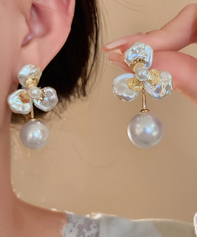 Boutique Gold Copper Stud Earrings Flora Alloy Pearl