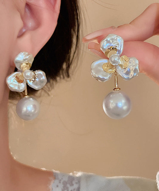 Boutique Gold Copper Stud Earrings Flora Alloy Pearl