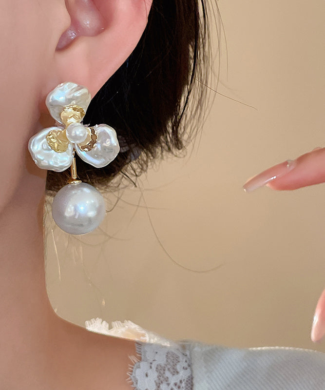 Boutique Gold Copper Stud Earrings Flora Alloy Pearl