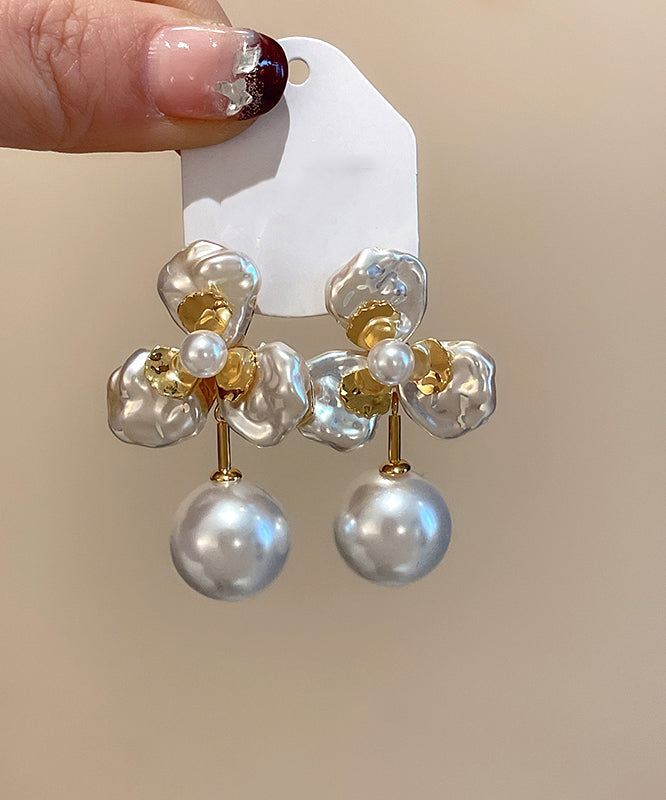 Boutique Gold Copper Stud Earrings Flora Alloy Pearl