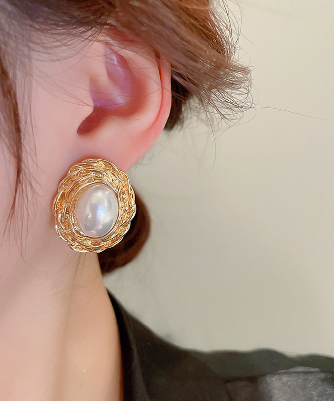 Copper Alloy Boutique Stud Earrings Pearl Gold
