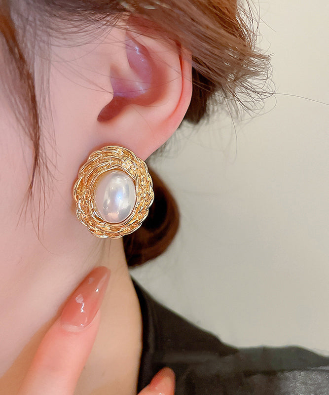 Copper Alloy Boutique Stud Earrings Pearl Gold