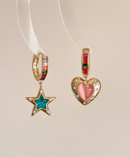 Love Hoop Zircon Boutique And Copper Alloy Srar Asymmetrical Gold