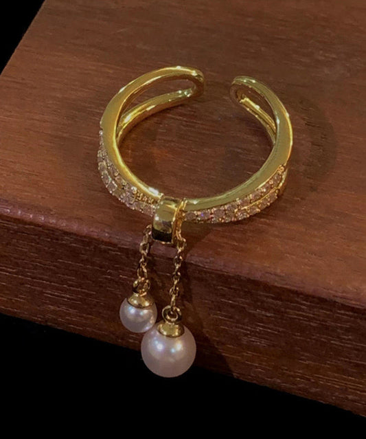 Copper Zircon Overgild Boutique Tassel Pearl Gold Layer Double