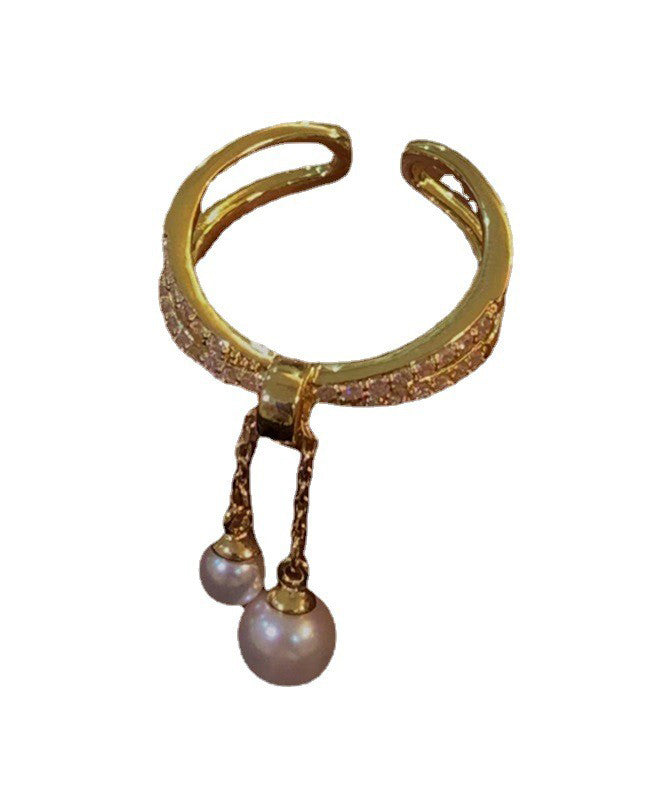 Copper Zircon Overgild Boutique Tassel Pearl Gold Layer Double