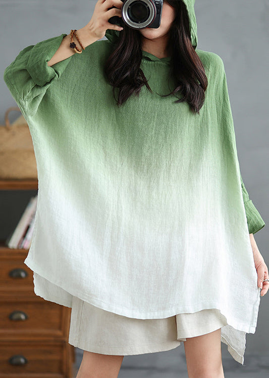 Boutique Gradient Green Oversized Cotton Hooded Tops Spring TM041