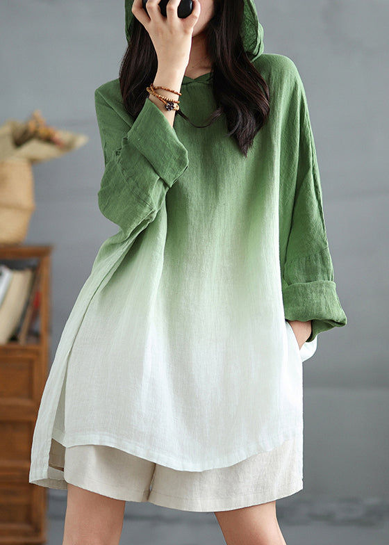 Boutique Gradient Green Oversized Cotton Hooded Tops Spring TM041